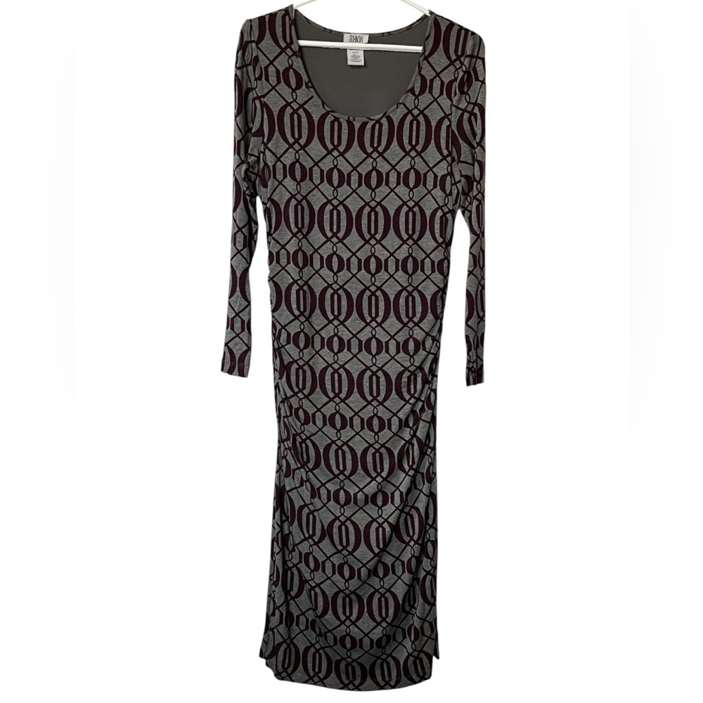 Monroe & Main Women’s Geometric Gray/Burgundy Ruching Bodycon Maxi Dress Size M